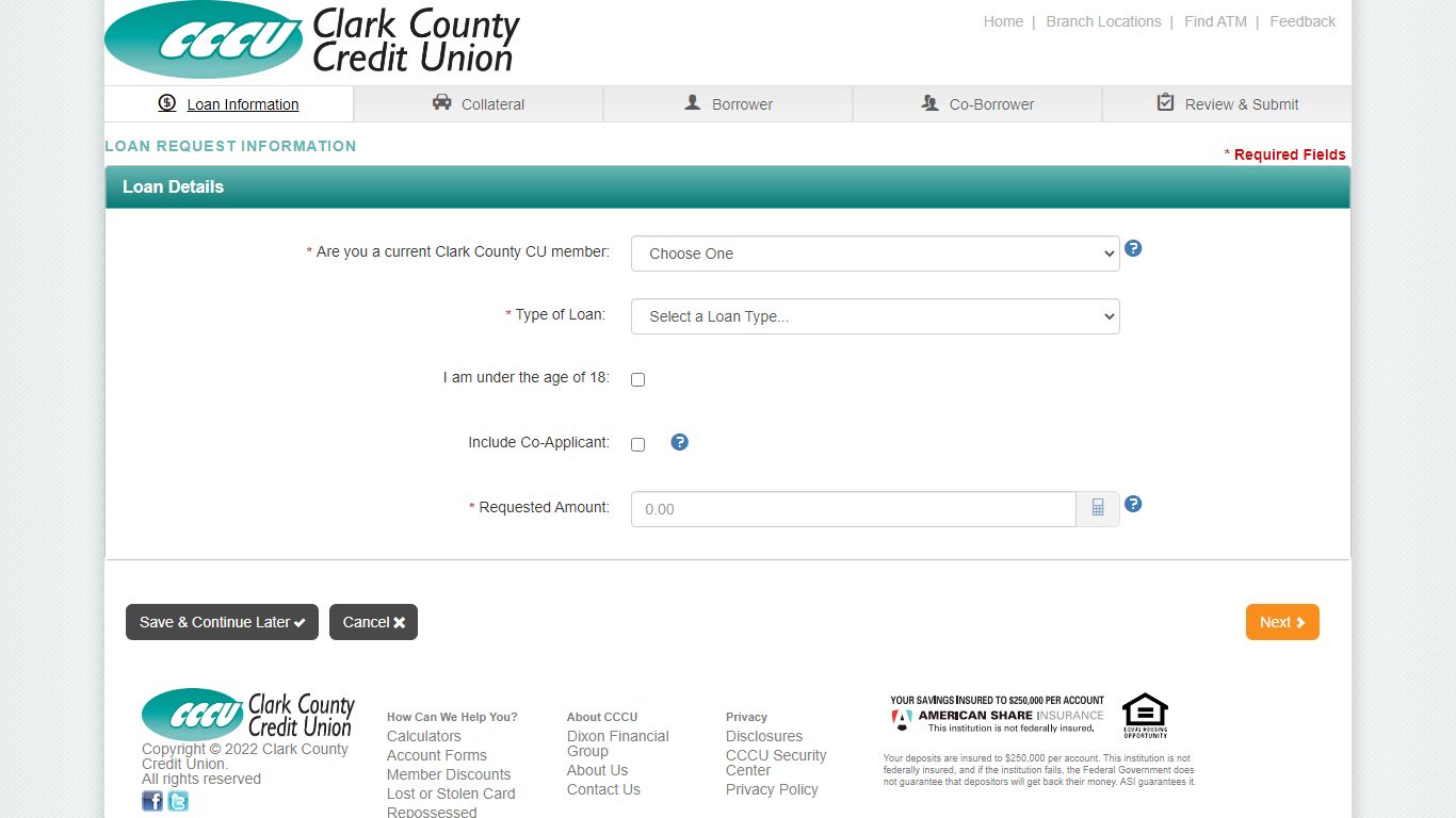 Clark County Credit Union Internet Loan Application